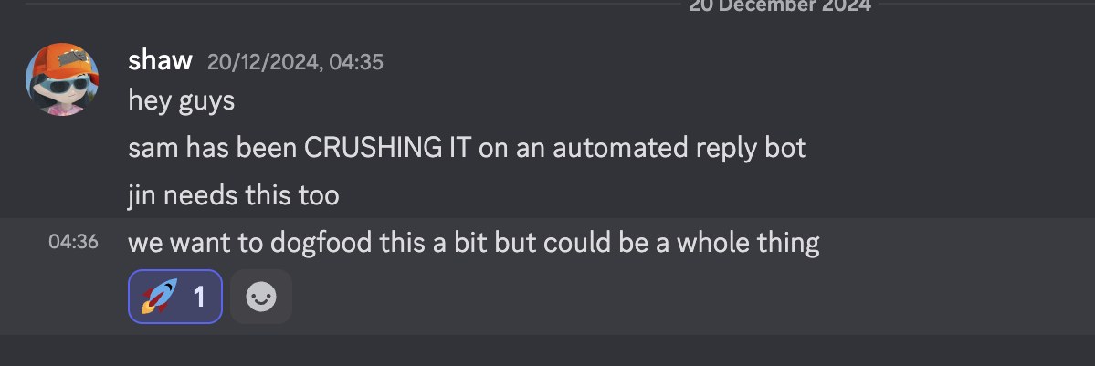 Shaw Walters in Discord: sam has been crushing it on an automated reply bot.